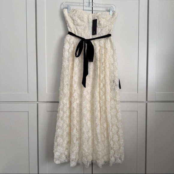 Lulu's Ivory 3D Floral Lace Strapless Midi Dress Formal Prom Wedding Party Gown - Picture 5 of 16